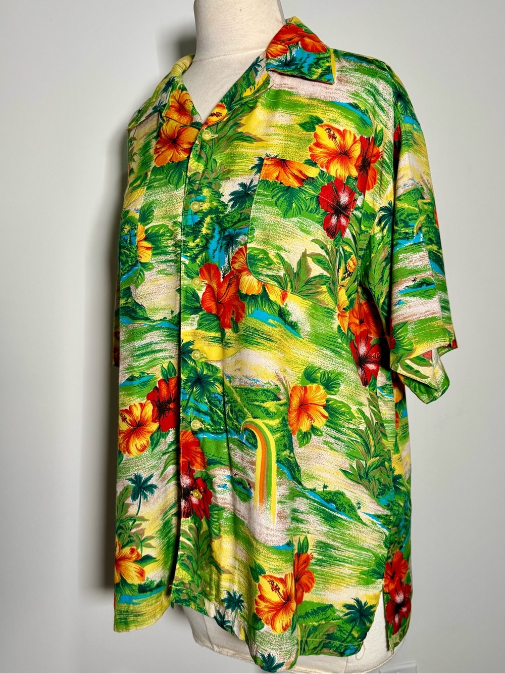 Vintage 80s 90s Network Hawaiian Shirt XL Unisex Rainbow Tropical Rayon Soft